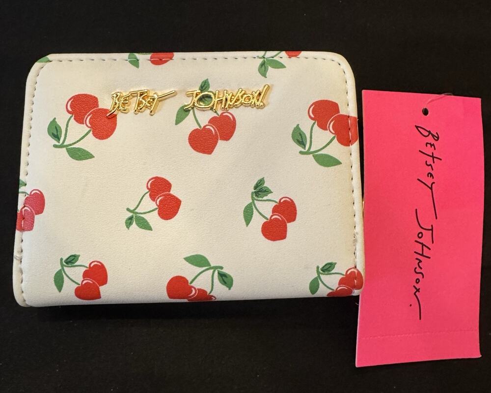 NWT Betsey Johnson Cherry Print Zip Around White Wallet